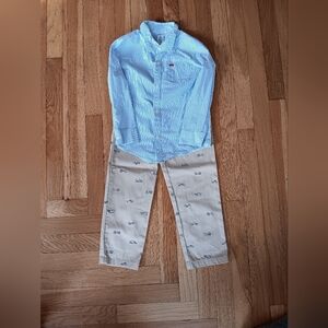 Carter's Tan Truck Pants and Blue Striped Shirt Outfit
